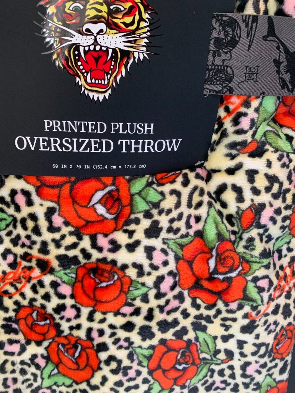 Ed Hardy Throw Leopard Roses 60x70 NWT Oversized Plush